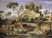 Joseph Anton Koch landscape with shepherds and cows oil